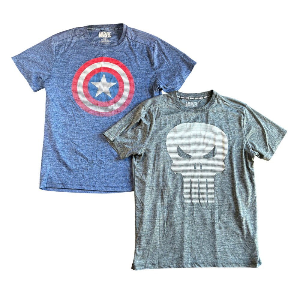 Marvel Captain America Punisher T-Shirt Bundle Men's Large Superhero‎ Tee
